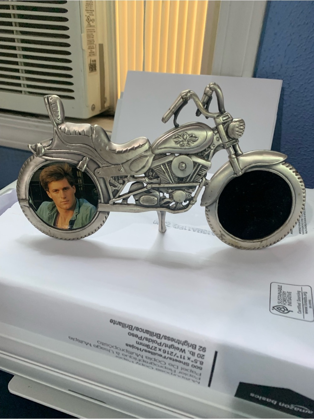 Vintage WF Co. Pewter Motorcycle Photo Frame